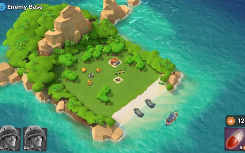 Trong Boom Beach, người chơi sẽ xây dựng căn cứ của mình trên một hòn đảo
